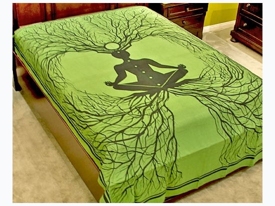 Chakra Tree Vined Tapestry in Green - 72" x 108"