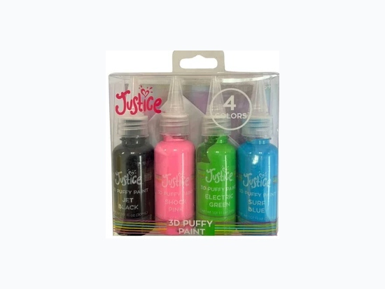 Justice 4 Pack  3D Puffy Fabric Paint - Black, Pink, Blue, Green