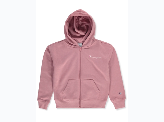 Girl's Solid Champion Logo Zip-Up Hoodie in Mauve