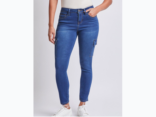 Missy Hyperdenim Mid Rise Skinny Cargo Jeans in Dark Indigo