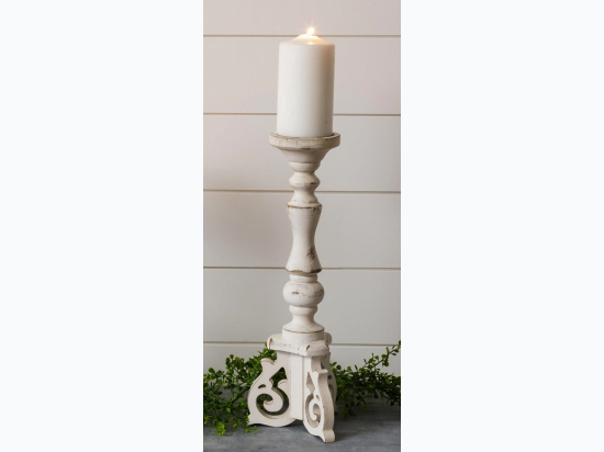 Distressed Candle Holder with Corbel Feet - Large -  16.5" H x 6" Dia