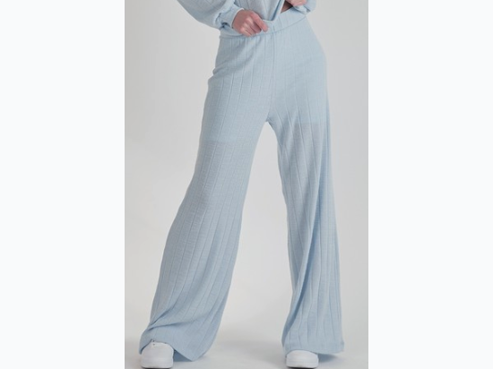 PLUS SIZE WIDE RIB SOFT WIDE LEG BELL PANTS IN BLUE