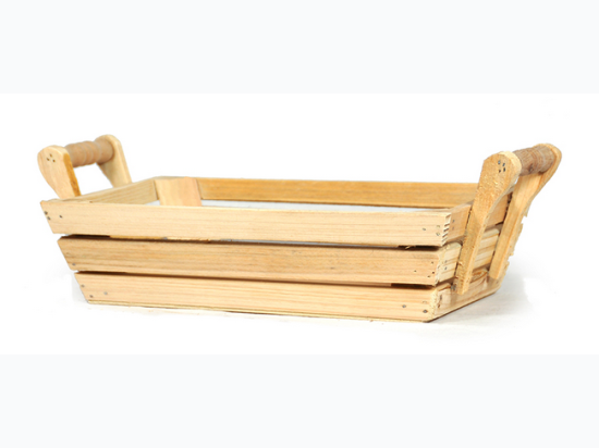 Natural Rectangular Wood Tray with Side Handles - Small 9in