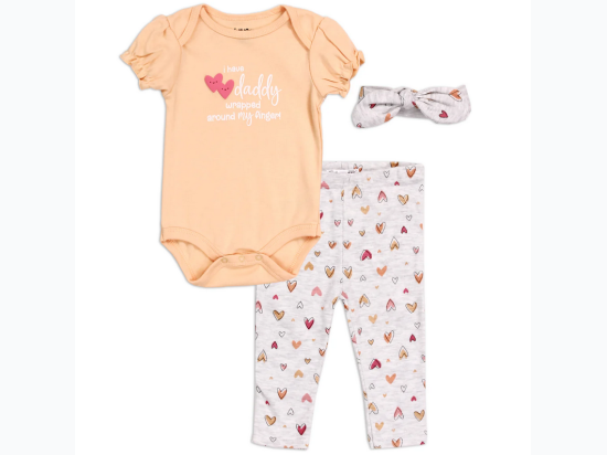 Baby Girl Daddy & Hearts 3pc Legging Set w/ Bow Headband