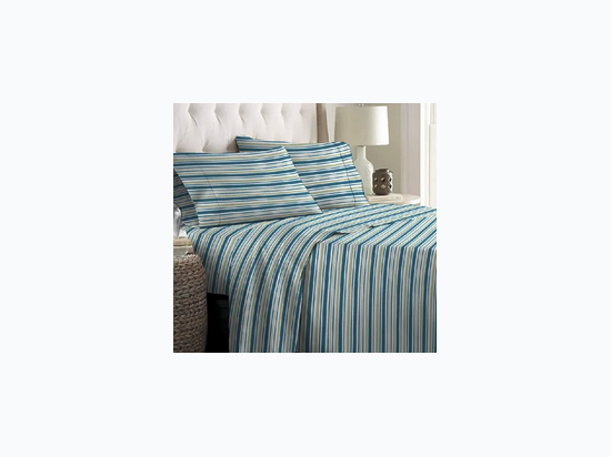 Twin Size Bed Series 1200 Sheet Set in Blue, Lime, and White Stripe