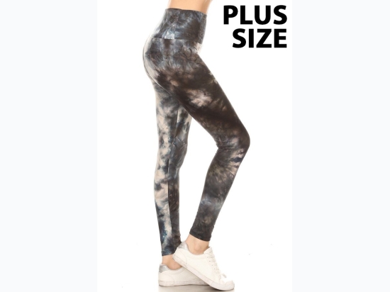 Women's Plus High Waisted Navy Blue Tie-Dye Leggings - One Size Fits Most - 1X-2X