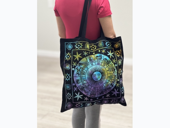 Tie Dye Zodiac Cotton Tote Bag in Black - 18"x18"