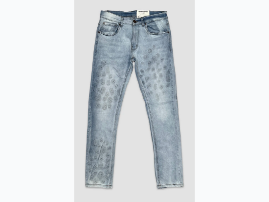 Men's Logo Embossed Denim Jeans in Ice Blue Wash