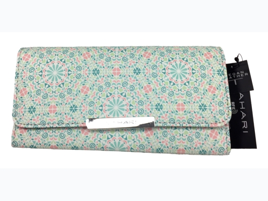 Famous Maker Tri Fold Clutch Wallet - Aqua & Pink Medellion