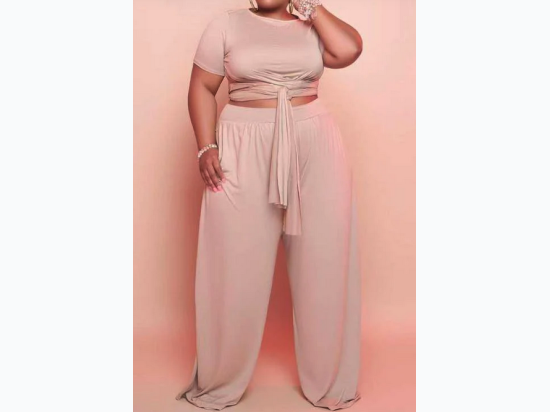 Plus Size Tied Detail Top Wide Leg Pants Set - 2 Color Options