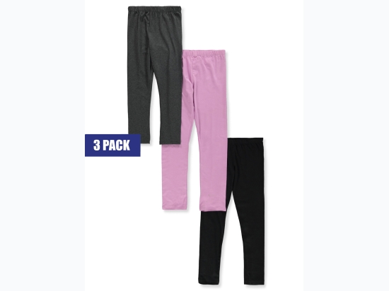 Girl Pink Velvet 3pk Solid Leggings in Charcoal, Orchid Pink & Black