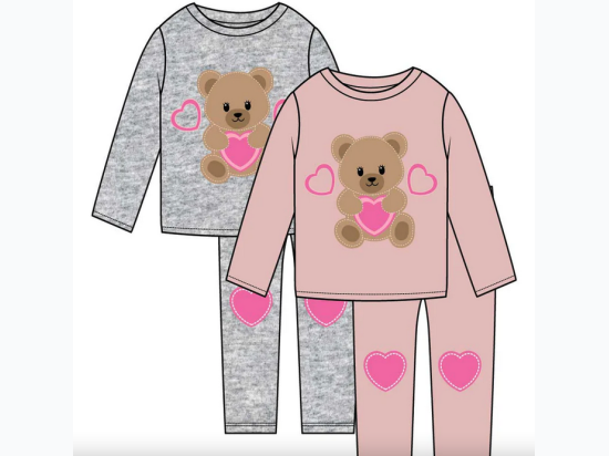 Toddler - GIRLS PINK Teddy Bear Applique Crew Neck Jog Set W Kneehits - 2 Color Options