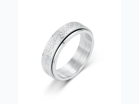 Men's Brushed Center Wedding Band Style Ring in Silver