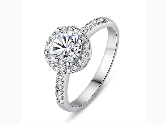 Women's Zircon Round Solitaire & Halo Bezel Pave Band Engagement Style Ring