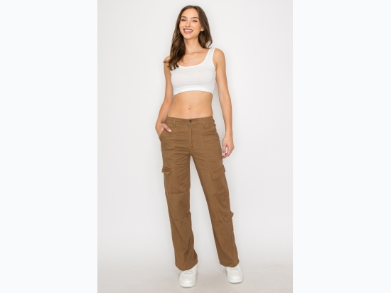 Women's Wide Leg Stretch Cotton Cargo Pant in Brown