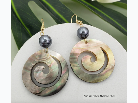 Spiral Natural Black Shell Abalone Drop Earrings