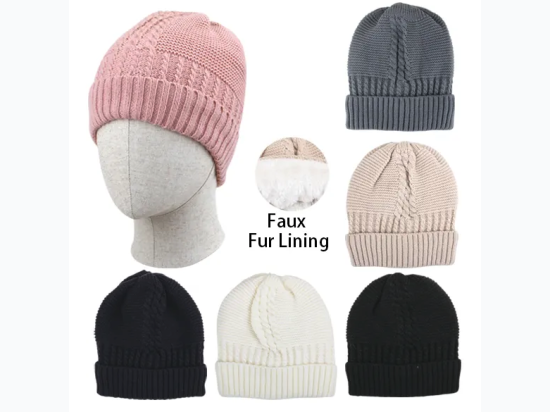 Women’s ‘Thermaxxx’ Cable Knit Hat with Fur Lining - 6 Color Options