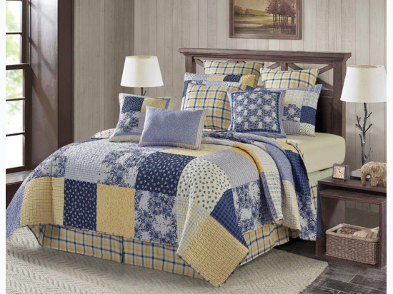 Virah Bella® Collection - "Garden Walk in Bluebell" Quilt Set - King