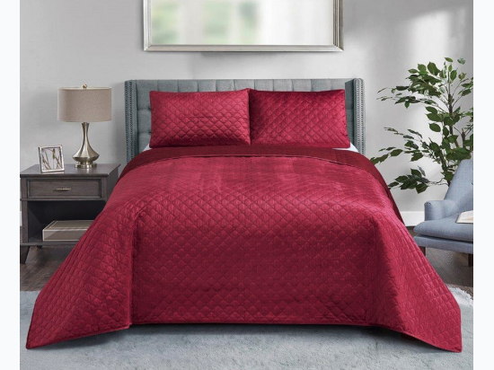 Moroccan Burgundy Micromink Quilt Set - King