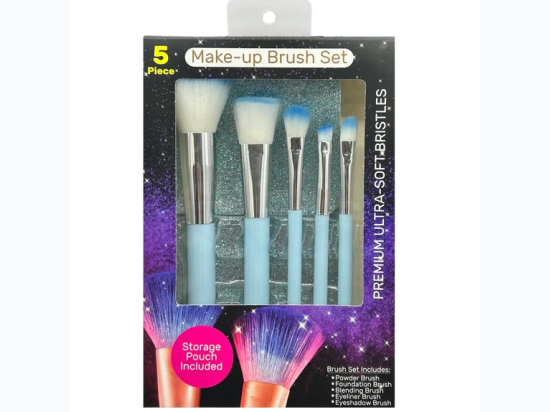 5pc Make-Up Brush Set w/ Blue Glitter Carrying Case