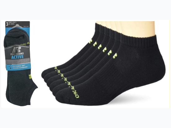 Men's "Russell' Performance Dri-Power 360 No Show Socks 3 Pack in Black