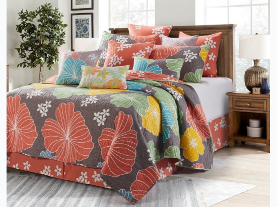 Virah Bella® Collection - "Hibiscus" Printed Quilt Set - Queen Size