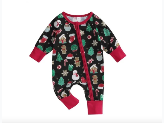 Unisex Baby Gingerbread Holiday Motif Print Zip-Up Coverall