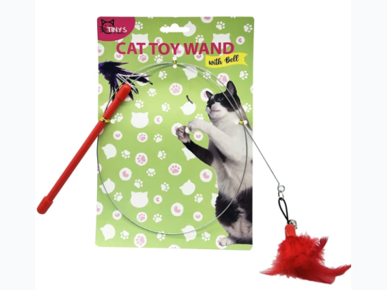 Steel Wire Cat Toy Wand with Bell and Feathers - Colors May Vary