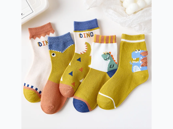 Toddler Boy Cartoon Dino Print Breathable Ankle Socks - 5 Pair Set