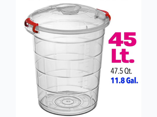 Plastic Storage Round Clear Locked Bucket - 45Lt.