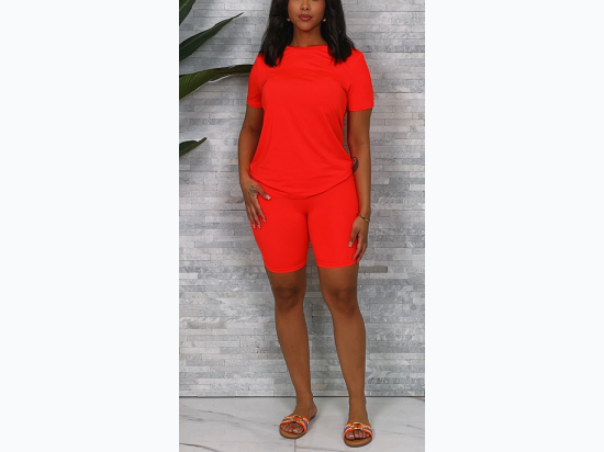 Plus Size Solid Top & Biker Shorts Set - ORANGE - SIZE 3X