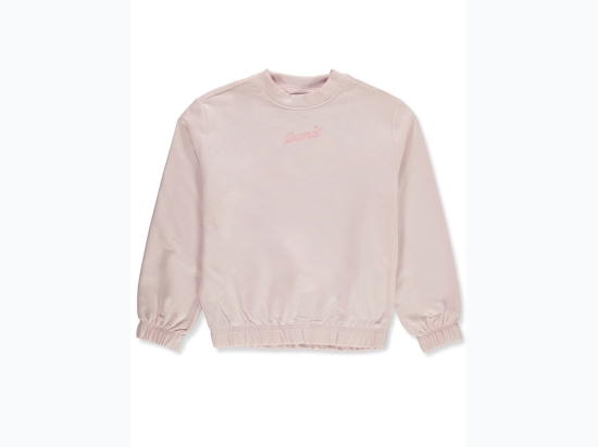 Girl's French Terry Embroidered PUMA Logo Sweatshirt in Light Pink