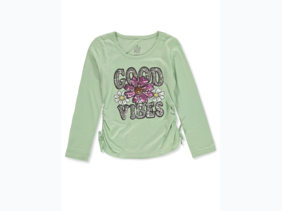 Girl's Good Vibes Sequin Ruched Side Top in Green