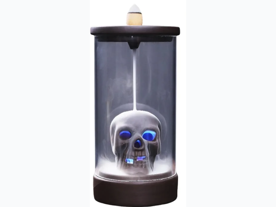 Ceramic Skull Backflow Incense Burner – Waterfall Effect – 50 Essential Oil Dipped Scented Incense Cones