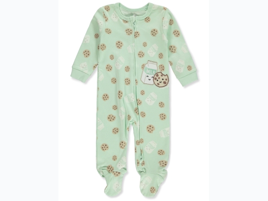 Unisex Baby Cookies & Milk Footed Coveralls in Mint