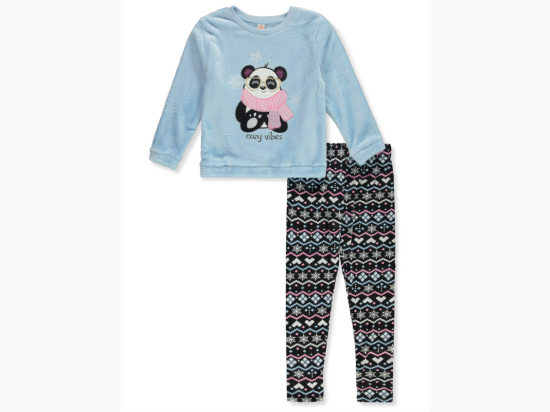 Toddler Girl Cozy Vibes Panda Faire Isle Legging Set in Blue