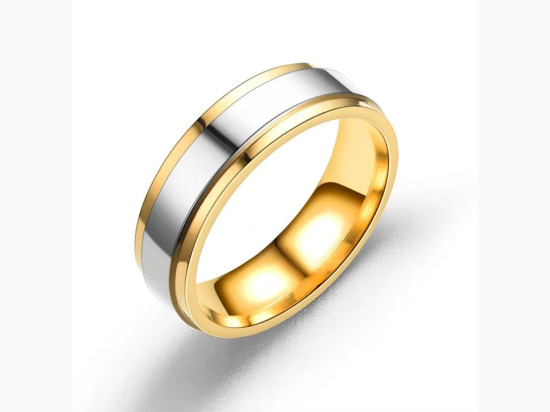 Men's Two-Tone Smooth Line Stainless Steel Wedding Style Band Ring