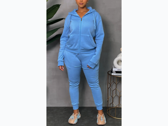 Women's Fleece Zip Down Hoodie Set - 4 Color Options