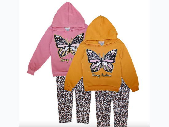 GIRLS PINK Butterfly Hooded Fleece Legging Set - 2 Color Options