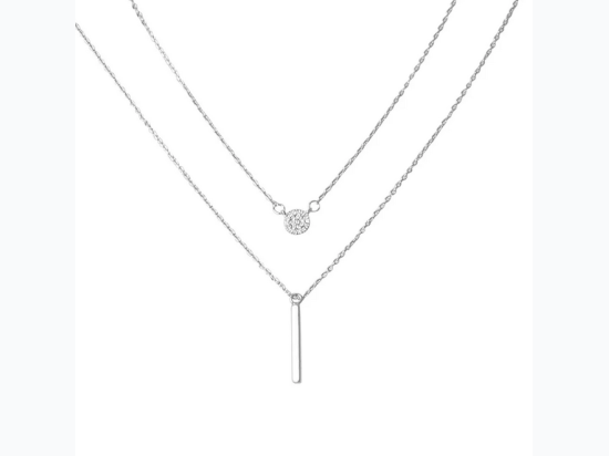 Women's Rhinestone Medallion & Bar Drop Layered Necklace - 2 Color Options