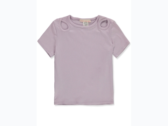 Girl's Keyhole Short Sleeve Ribbed Top in Lilac