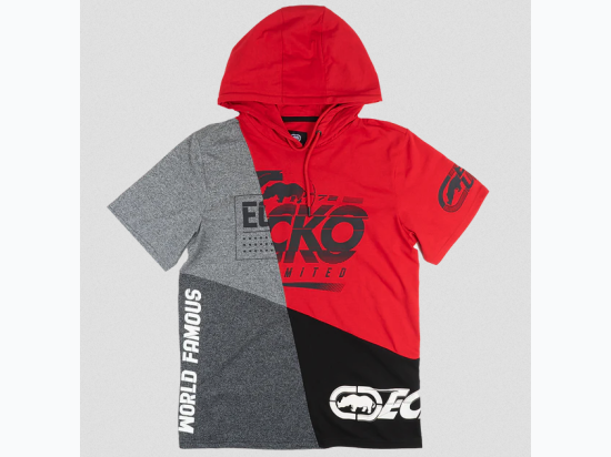 Men's Ecko Unlimited Color Block Short Sleeve Hoodie Shirt in Red