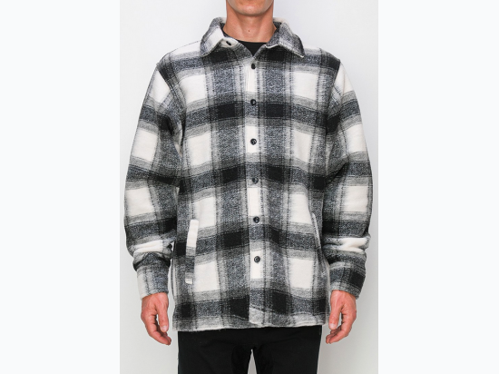 Men's Felted Plaid Overshirt - in Black/White