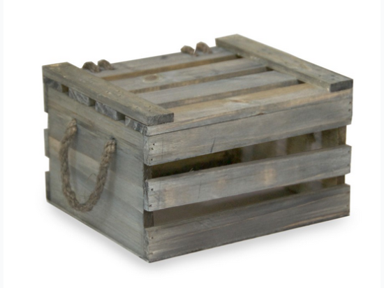 Antique Grey Wooden Crate Storage Box with Lid - Sm 7in