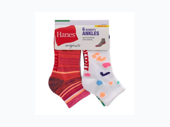 Women’s ‘Hanes’ Ankle Socks 6 Pair Pack Shoe Size: 8-12