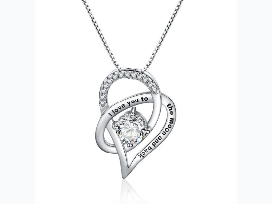 Women's Platinum Zircon Hollowed Heart Love You To The Moon & Back Mom Necklace