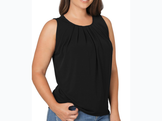 Plus Size ITY Sleeveless Front Neck Pleat Top - 3 Color Options