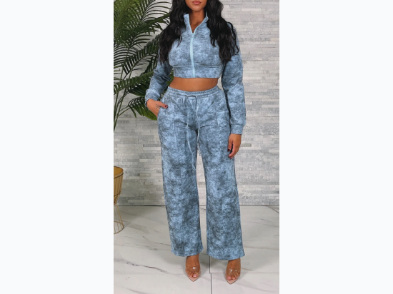 Junior's Tie Dye Long Sleeve Crop Jacket & Pants Set - 2 Color Options