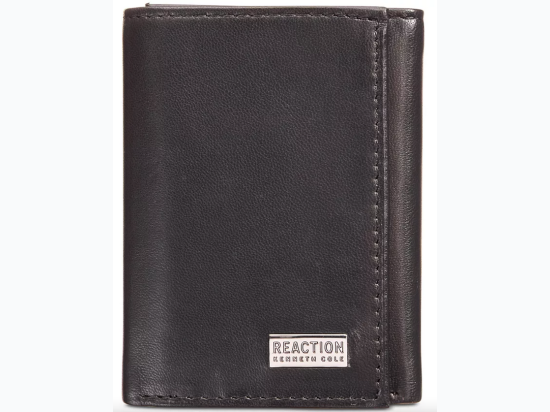 Men's Famous Maker Nappa Leather Extra-Capacity Tri-Fold Wallet in Black