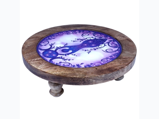 12" Moon Goddess Round Glass Top Wooden Altar Table